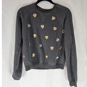 Abercrombie & Fitch Sweatshirt Heart Sequin Gray‎ XS Cute Sparkly Bing Retro Y2K